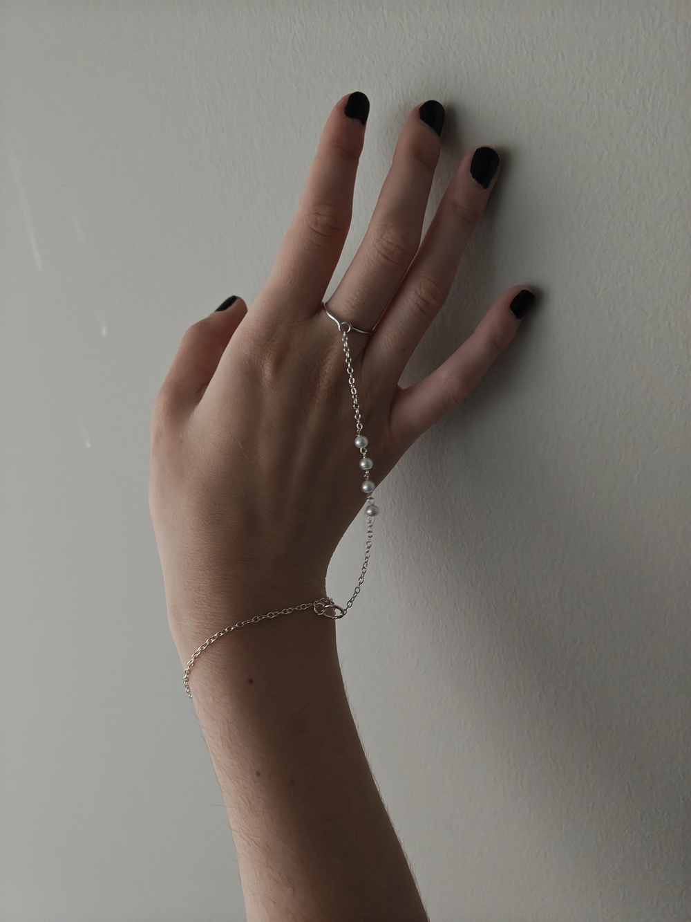Delicate Silver Pearl Moon Hand Chain Hathphool - Women Jewelry
